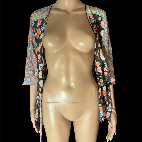 Vintage Flared Bell Sleeve Crop Wrap Top Boho Summer Size M Floral Beach 60s - Picture 6 of 11